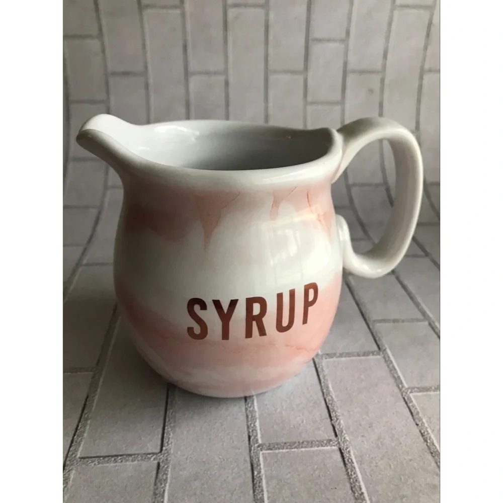Home Brunch 10oz Stoneware Syrup Pitcher Pink Marble NWT Rustic Farmhouse